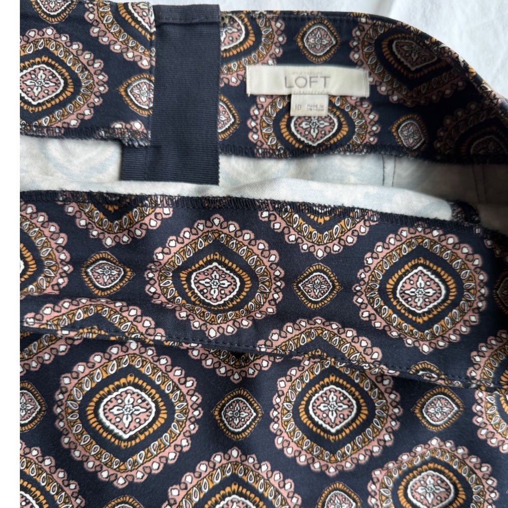 LOFT Womens Black and Brown Medallion Print Cotton Stretch Pencil Skirt Size 10 - Picture 3 of 6